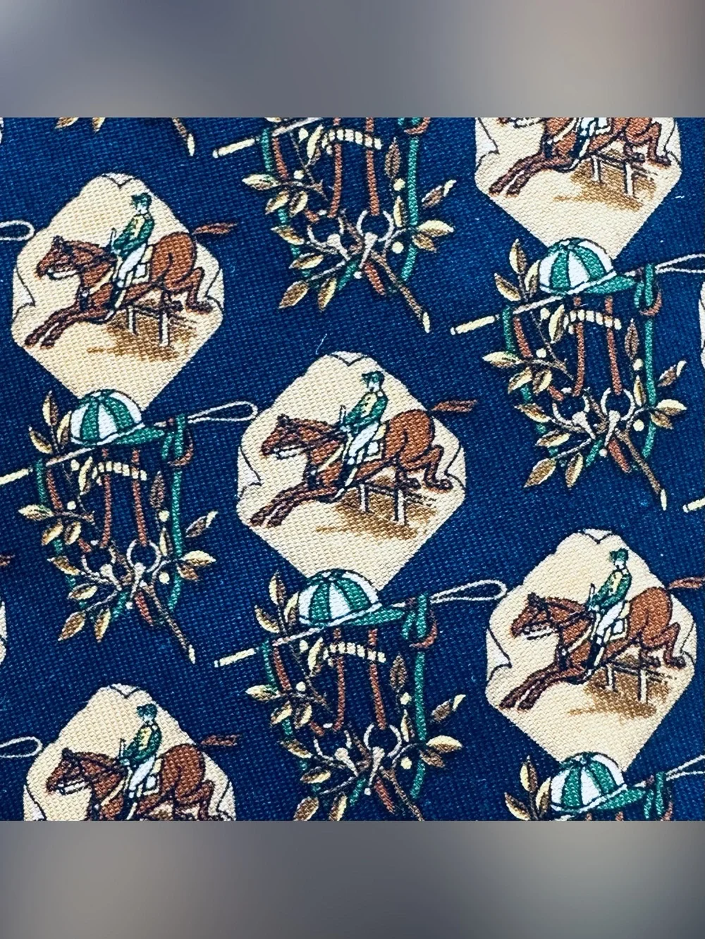 Salvatore Ferragamo Navy, Yellow & Brown Equestrian Silk Tie